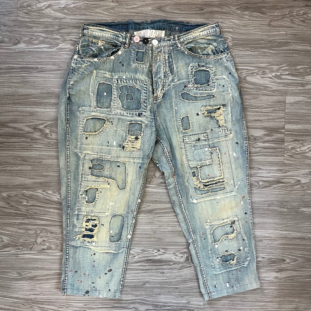 Magnolia Pearl Patched Distressed Denim Jeans Cinch Back Heart Love Blue OS
